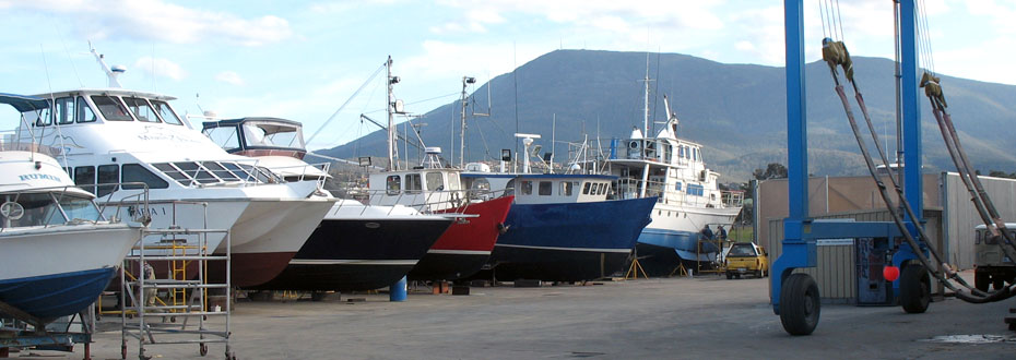 Boats on hardstand at Cleanlift Marine